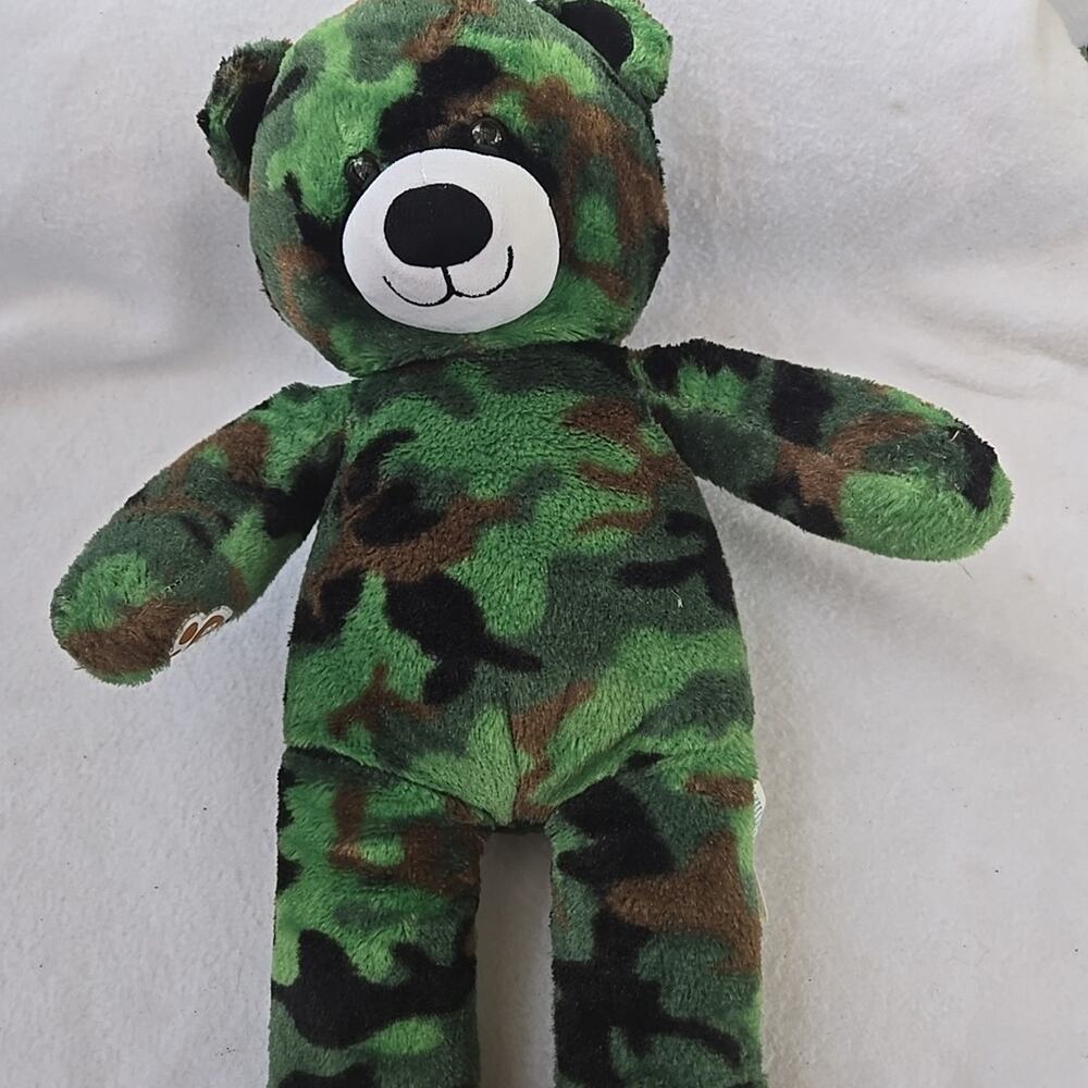 Build A Bear Teddy Bear Green Camouflage Bear 16" Army Military Camo Plush